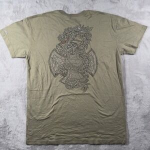 Get‎ Lucky USA Mens Large Rhinestone Dragon T-Shirt Olive Green Las Vegas Y2K